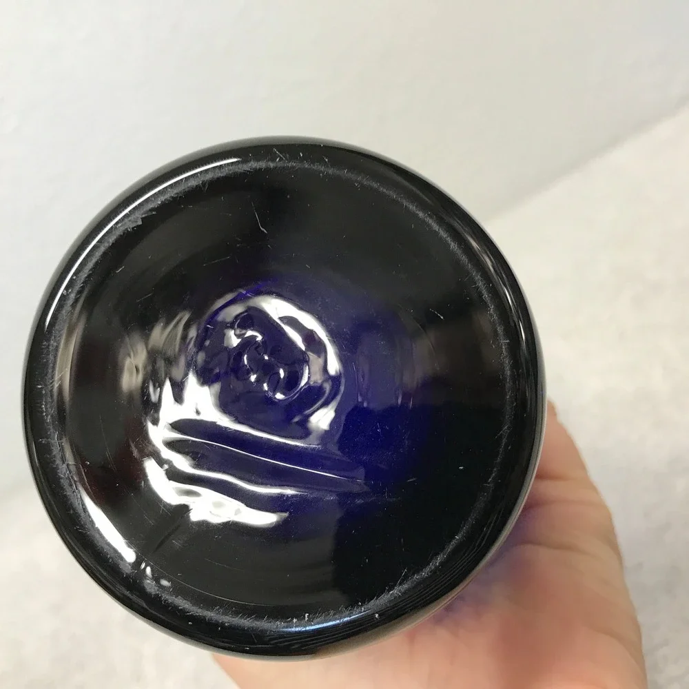 Sasaki Crystal Glass Vase Cobalt Blue MCM Cupped Rim Japan 11.75